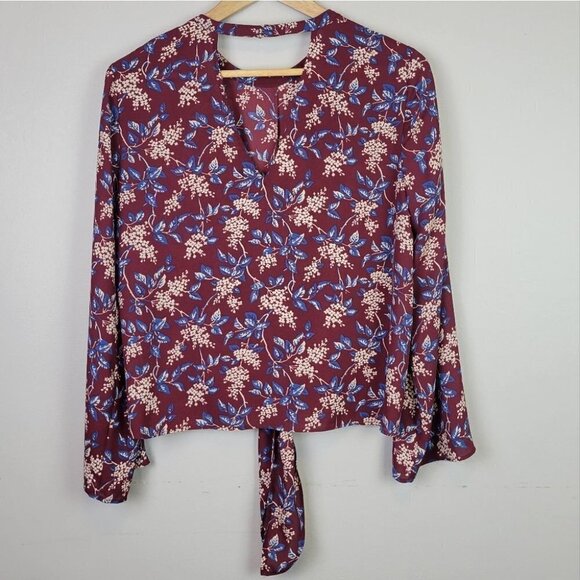 Madewell Bell Sleeve Tie Front Top Antique Flora M - Picture 7 of 13
